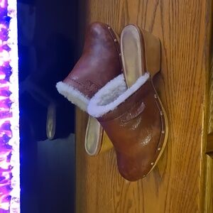 Coach Brown Shearling Lined Clogs